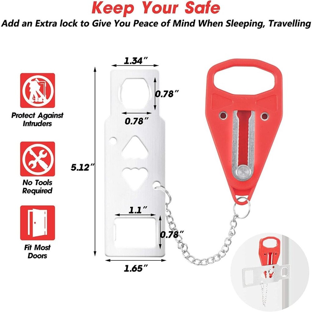 2 Pack Portable Door Lock Home Security Door Lock Travel Lockdown Locks for Addi - Picture 2 of 7